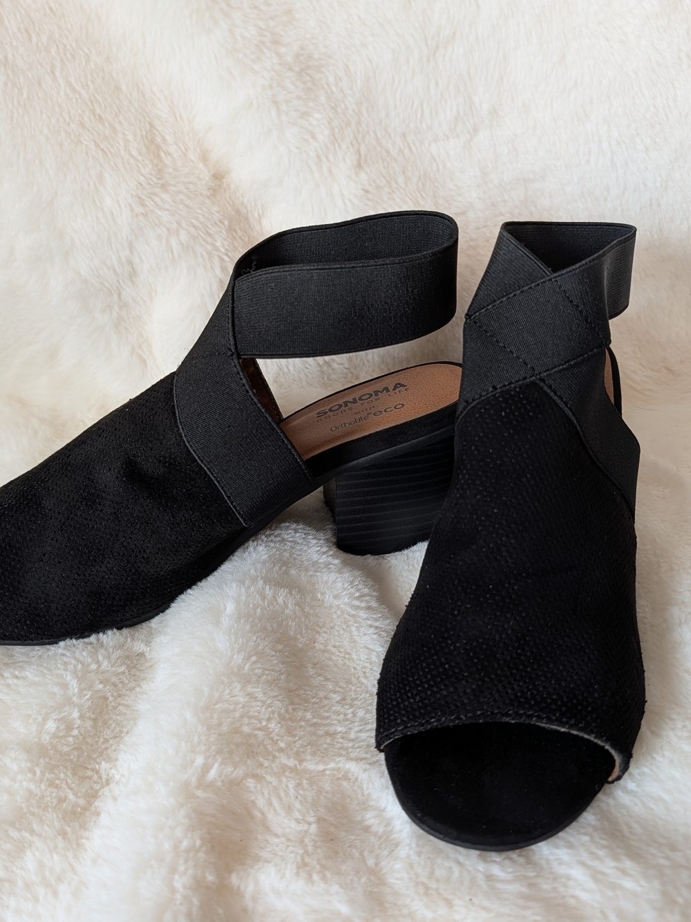 Sonoma Black Elastic Slingback Peep-Toe Block Heel Sandal